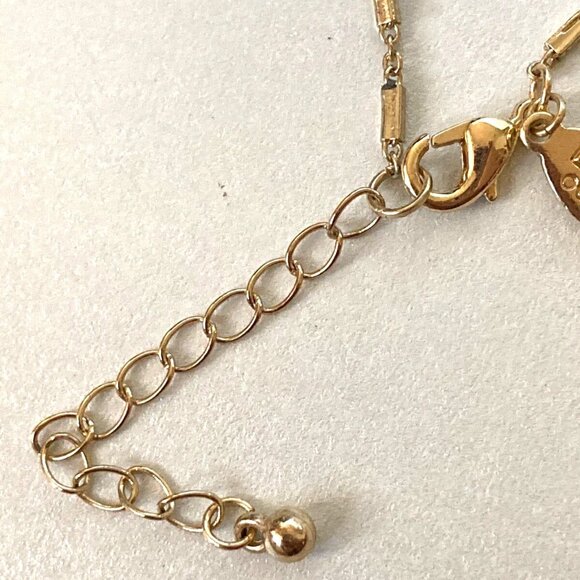 Signed LOFT Gold Tone Chain pink heart stone Bracelet preloved - Picture 3 of 6